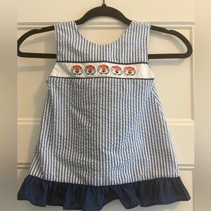 Auburn Blue & White Striped with‎ Embroidered Tigers top - tie bow in back